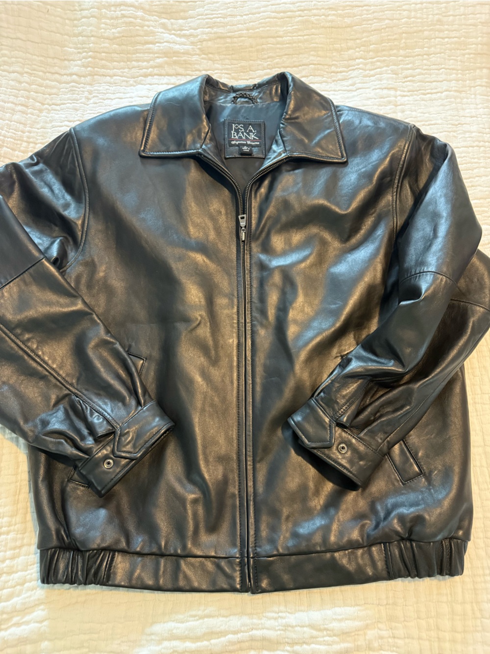 Jos. A. Bank Men's Black Leather Zip-Front Bomber Jacket NWOT 1335